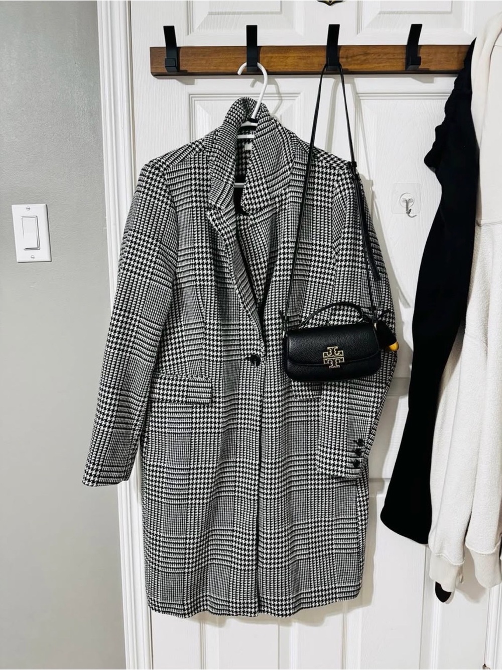 Maurices Black and White Houndstooth Trench Coat